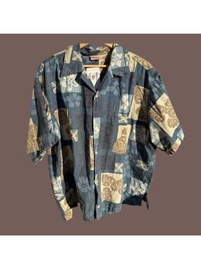 Go Barefoot Hawaiian Shirt | Blue Tropical Print | Size 2XL | Vintage